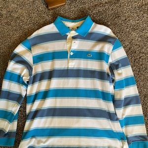 Lacoste long sleeve striped polo size large